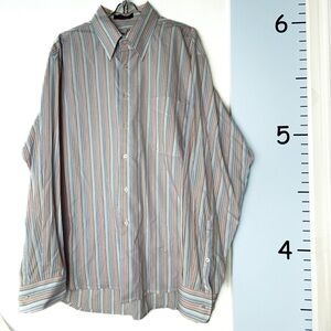 Alan Flusser White Striped Button-Down Shirt Men's XL Preppy Business Casual